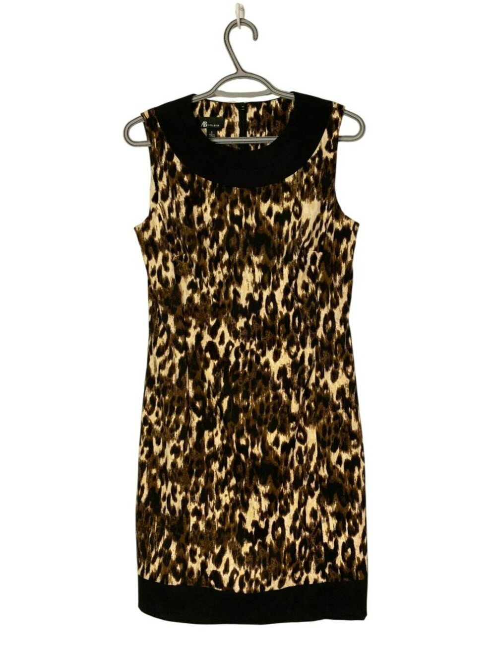 AB Studio Sleeveless Leopard Print Dress With Black Trim Size 8